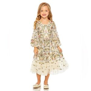 NWT Mac Duggal Embroidered 35153 Girls Floral Tulle Dress Ivory 4